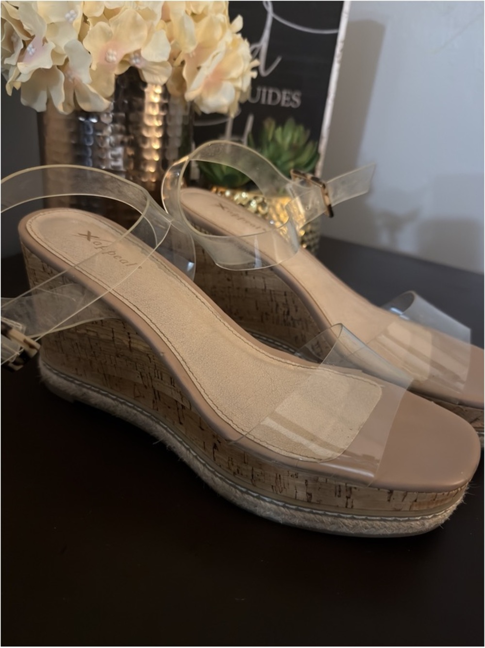 Xappeal Clear Strap Cork Wedge Sandals - Beige